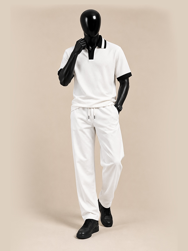 1 White Contrast Polo & Trousers Co-Ord Set