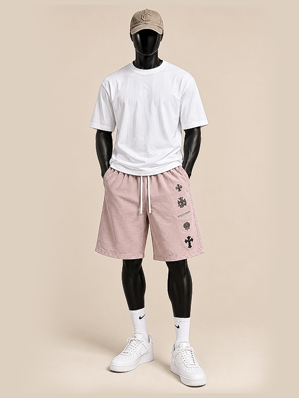 1 Cross-Patch Washed Bermuda Shorts, White Top & Cap Set