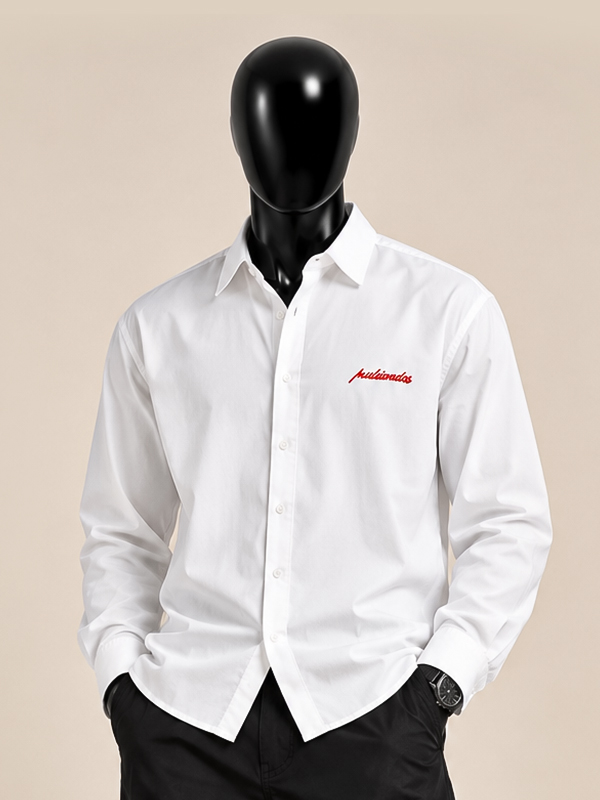 Classic White Long-Sleeve Embroidered Shirt