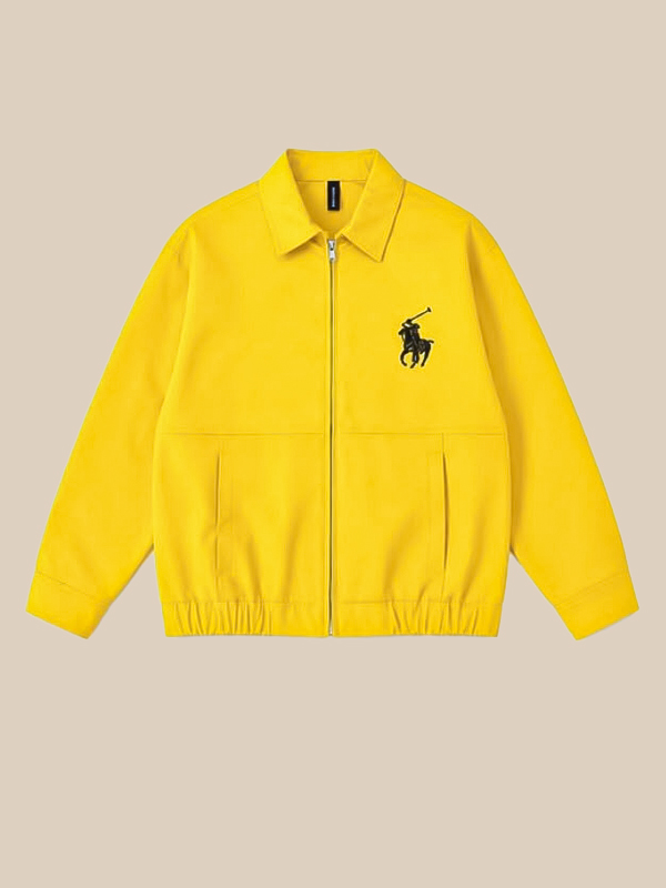 Yellow Zip-Up Harrington Jacket with Black Logo & Elasticated Hem - Image 2